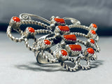 The Best Native American Navajo Hand Spun Sterling Silver Coral Butterfly Ring-Nativo Arts