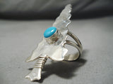 Huge Arrowhead Vintage Native American Navajo Turquoise Sterling Silver Ring-Nativo Arts