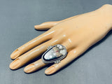 Noteworthy Native American Navajo Coral Jet Inlay Sterling Silver Ring-Nativo Arts