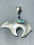 Double Sided Vintage Native American Navajo 8 Turquoise Sterling Silver Bear Pendant-Nativo Arts