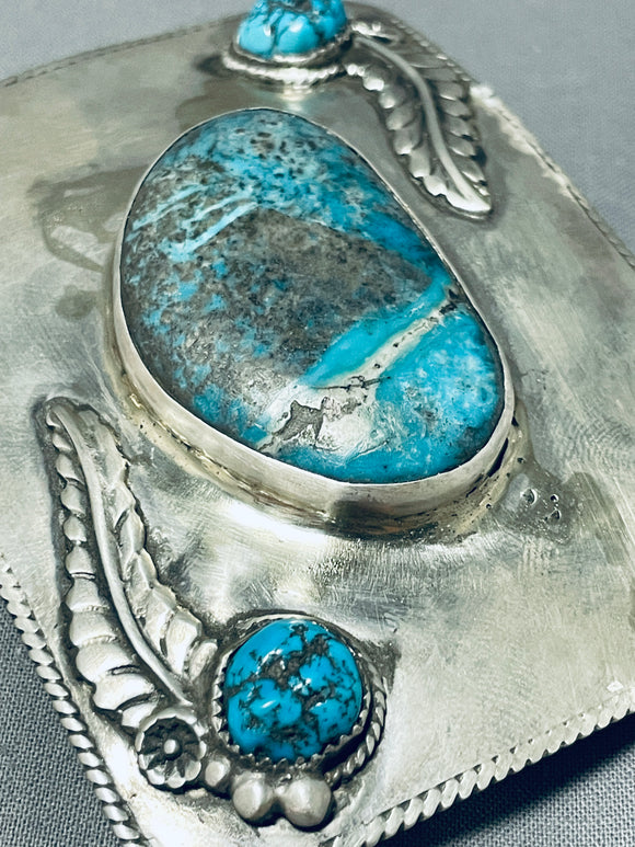 101 Grams Rare Vintage Native American Navajo 3 Kingman Turquoise Sterling Silver Huge Buckle-Nativo Arts