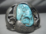 Huge Vintage Native American Navajo Turquoise Nugget Sterling Silver Leaf Bracelet Old-Nativo Arts