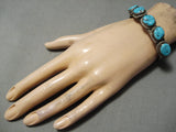 Thick Sturdy Vintage Native American Navajo Yazzie Turquoise Sterling Silver Bracelet Old-Nativo Arts