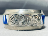 Important Thick Vintage Native American Navajo Lapis Sterling Silver Coyote Bracelet-Nativo Arts
