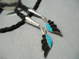 One Of The Biggest Best Vintage Native American Zuni Turquoise Sterling Silver Bolo Tie-Nativo Arts