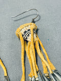 Unique Vintage Native American Navajo Beaded Dangling Silver Earrings-Nativo Arts