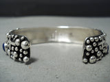 Important Native American Navajo Douglas Lapis Sterling Silver Cross Bracelet Cuff-Nativo Arts