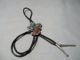 Chunky Coral Vintage Native American Navajo Green Turquoise Sterling Silver Bolo Tie-Nativo Arts