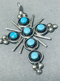 Gorgeous Vintage Native American Zuni Blue Gem Turquoise Sterling Silver Cross Pendant-Nativo Arts