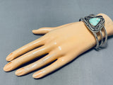 Authentic Older Vintage Native American Navajo Green Turquoise Sterling Silver Swirl Bracelet-Nativo Arts
