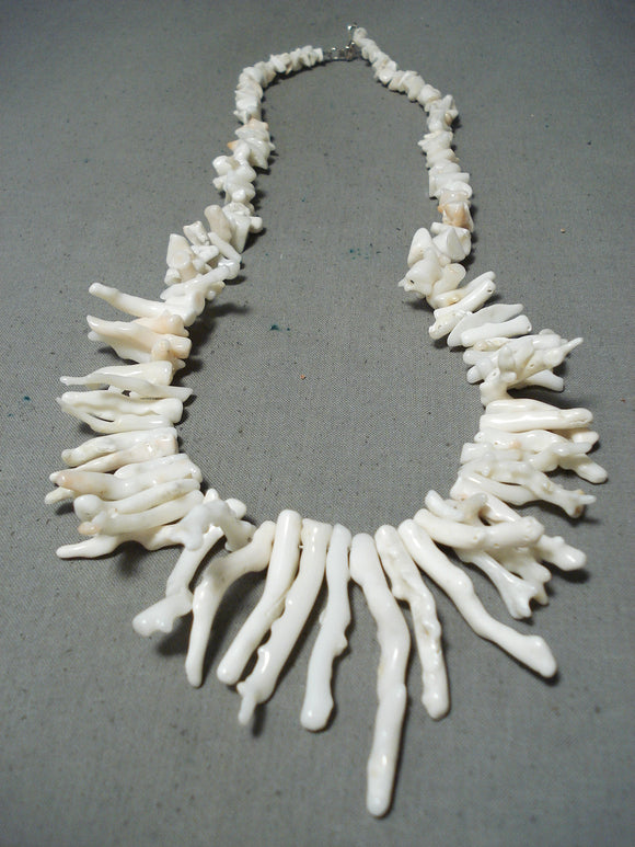 Wonderful Vintage Navajo Native American White Coral Sterling Silver Necklace-Nativo Arts