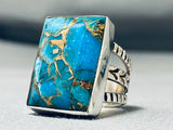 Striking Native American Navajo Kingman Turquoise Sterling Silver Ring-Nativo Arts