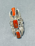 Dazzling Native American Navajo Coral Sterling Silver Ring-Nativo Arts