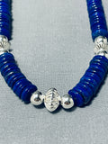 Rare Authentic Native American Navajo Lapis Sterling Silver Bead Necklace-Nativo Arts