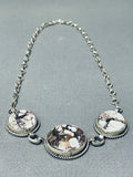 Striking Vintage Native American Navajo Wildhorse Turquoise Sterling Silver Necklace Signed-Nativo Arts