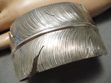 Important Completely Hand Carved Vintage Native American Navajo Sterling Silver Feather Bracelet-Nativo Arts