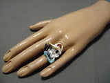 Important Inlay Master Native American Zuni Donald Duck Turquoise Sterling Silver Ring-Nativo Arts