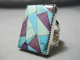 Astonishing Modern Native American Navajo Turquoise Inlay Sterling Silver Ring-Nativo Arts
