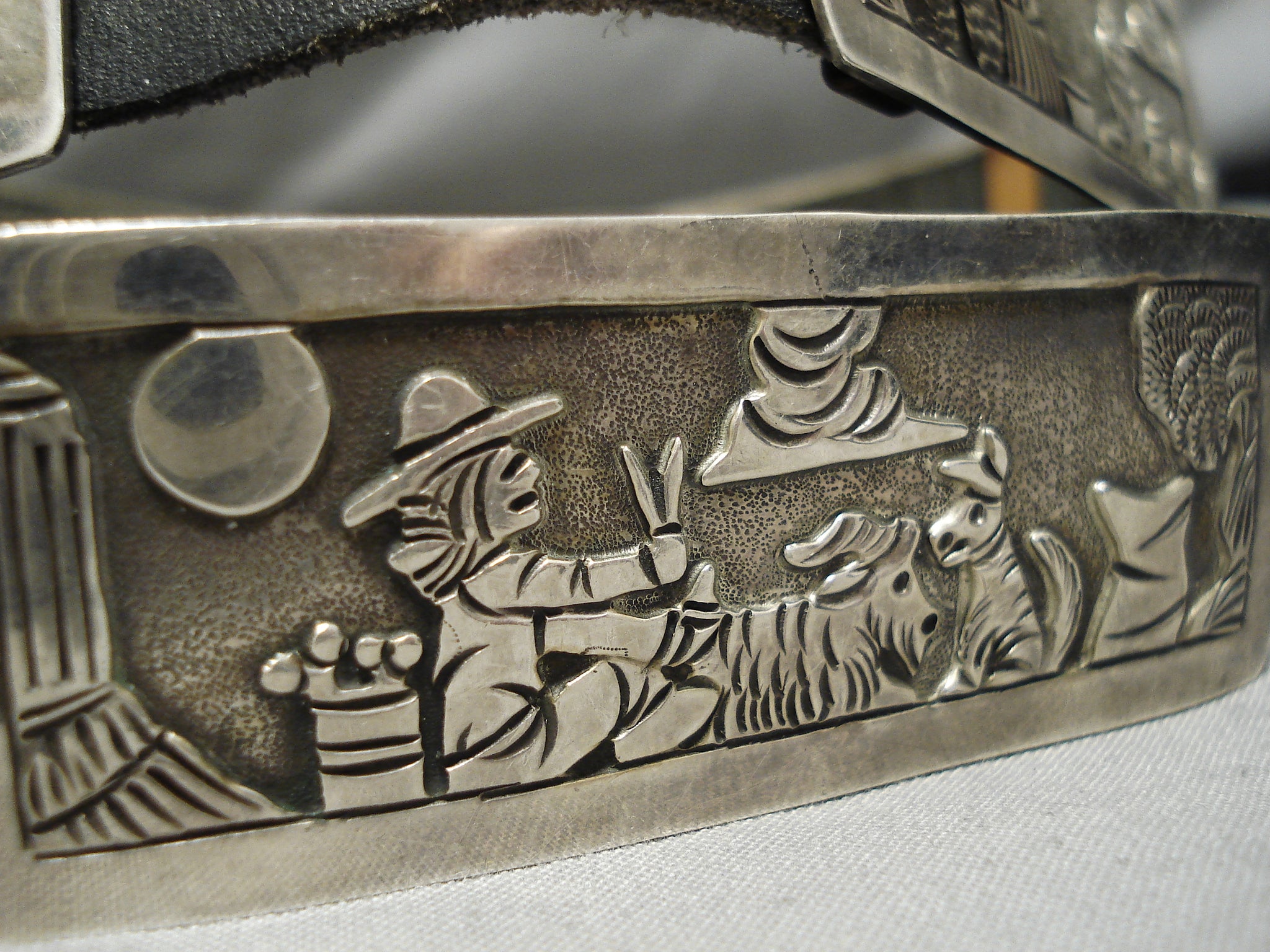 Vintage Story Teller Sterling Silver Concho Belt by Floyd Bicenti Sr 