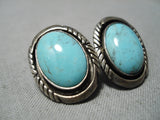 Rare Earth Blue Turquoise Vintage Native American Navajo Sterling Silver Earrings Old-Nativo Arts