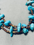 Amazing Vintage Native American Navajo Kingman Turquoise Heishi Sterling Silver Necklace-Nativo Arts