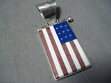 Tremendous Navajo Lapis Sterling Silver Usa Flag Pendant Native American-Nativo Arts