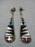 Fabulous Vintage Zuni Native American Turquoise Inlay Sterling Silver Earrings-Nativo Arts