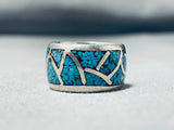 Thick Vintage Native American Navajo Turquoise Inlay Sterling Silver Ring Old-Nativo Arts