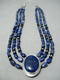 One Of The Best Native American Navajo Lapis Sterling Silver Necklace-Nativo Arts