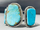 Small Wrist Vintage Native American Navajo Old Kingman Turquoise Sterling Silver Bracelet-Nativo Arts