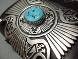 Sensational Vintage Native American Navajo Sleeping Beauty Turquoise Sterling Silver Bowguard Old-Nativo Arts