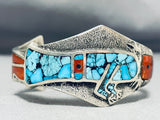 One Of The Most Intricate Native American Navajo Turquoise Inlay Sterling Silver Bracelet-Nativo Arts