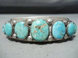 Heavy Thick Vintage Native American Navajo Graduating Turquoise Sterling Silver Bracelet-Nativo Arts