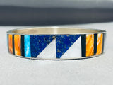 Extremely Rare Native American Navajo Turquoise Inlay Sterling Silver Bangle Bracelet-Nativo Arts