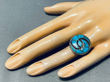 Twirling Turquoise Vintage Native American Zuni Sterling Silver Ring Old-Nativo Arts