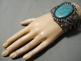 Heavy Vintage Native American Navajo Old Morenci Turquoise Sterling Silver Bracelet Cuff-Nativo Arts