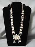 Eagle Vintage Native American Zuni Navajo Turquoise Sterling Silver Squash Blossom Necklace-Nativo Arts