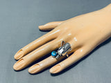 Outstanding Native American Navajo Kingman Turquoise Sterling Silver Corn Ring-Nativo Arts