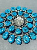 Gorgeous Vintage Native American Navajo Turquoise Cluster Sterling Silver Large Pin-Nativo Arts