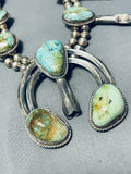 Dazzling Vintage Native American Navajo Roystn Turquoise Sterling Silver Squash Blossom Necklace-Nativo Arts