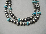Marvelous Native American Navajo Hand Tooled Sterling Silver Turquoise Bead Wrap Around Necklace-Nativo Arts