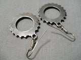 Museum Vintage Native American Zuni Navajo Circle Turquoise Sterling Silver Hoop Earrings-Nativo Arts
