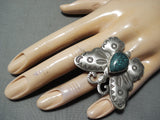 Exceptional San Felipe Spiderweb Turquoise Sterling Silver Butterfly Ring-Nativo Arts