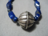 Stunning Vintage Native American Navajo Lapis Sterling Silver Necklace Old-Nativo Arts