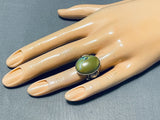 Rare Native American Navajo Signed Frogskin Turquoise Sterling Silver Large Ring-Nativo Arts