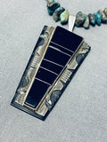 One Of The Most Unique Vintage Native American Navajo Turquoise Inlay Sterling Silver Necklace-Nativo Arts