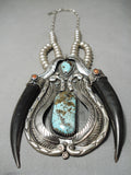 One Of The Biggest Best Vintage Native American Navajo Turquoise Sterling Silver Necklace-Nativo Arts