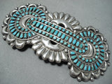 Gargantuan Vintage Native American Navajo Turquoise Sterling Silver Pin Old-Nativo Arts