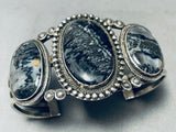 One Of The Best Vintage Native American Navajo Black Petrified Wood Sterling Silver Bracelet-Nativo Arts