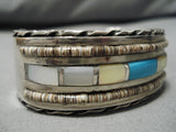 Stunning Vintage Navajo Turquoise Pearl Sterling Silver Native American Bracelet-Nativo Arts